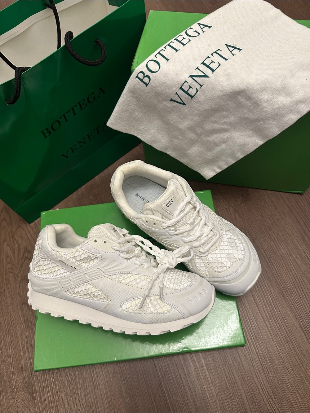 Bottega Veneta White Women's Braided Lace Textured Sneakers